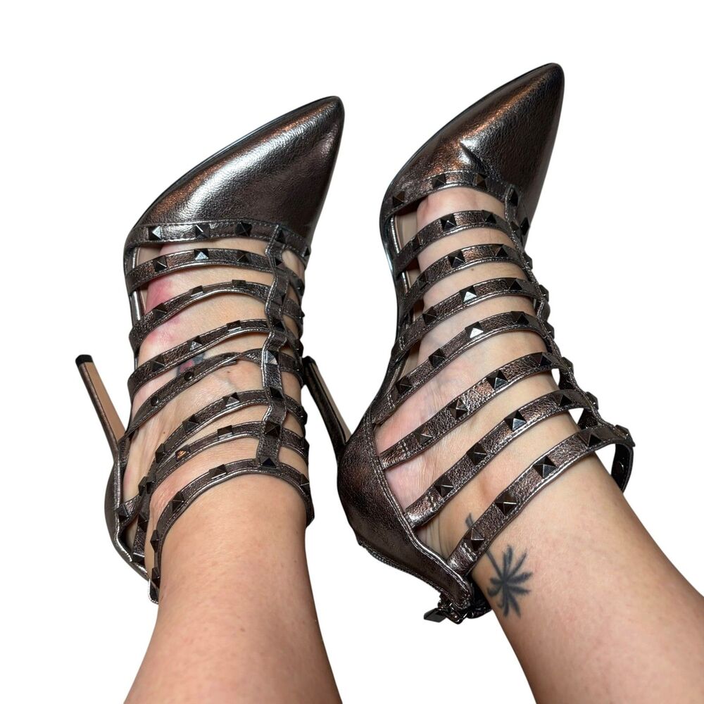 MIX No. 6 Metallic Studded Cage Stiletto Heels Size 7.5